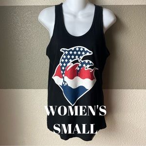 RARE VINTAGE PINK DOLPHIN Black Olympic Rings Graphic Dolphins Tank Top Shirt